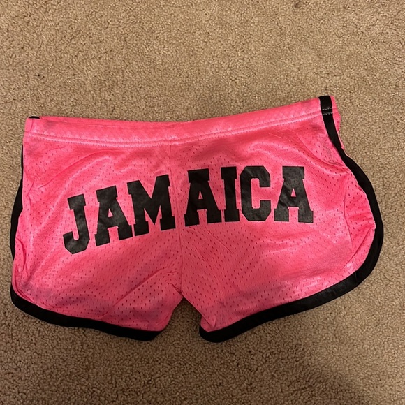 Pink athletic shorts, with black writing on back saying “Jamaica”, Womens Medium - Picture 3 of 3